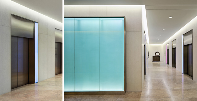 LED Backlit Glass Elevator Call Lanterns at 1828 L Street Main Lobby