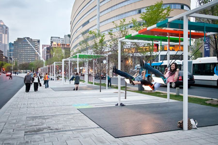 Musical Swings Streetscape Interventino Art Montreal