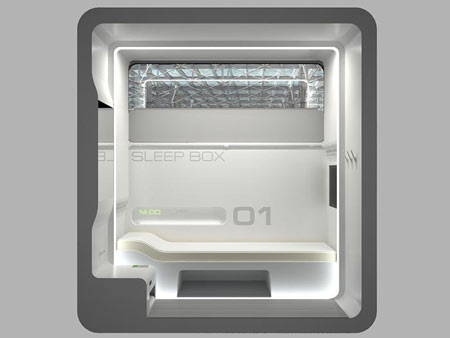 Sleep Box Internal Elevation Rendering in Daytime Setting