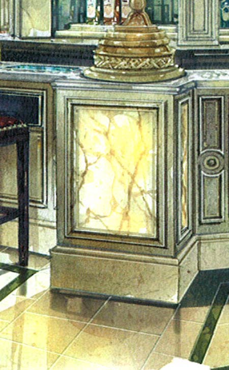 Backlit Onyx Bar Panels at Venetian Oculus Bar Design Intent Rendering