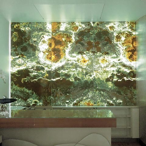 Illuminated Blue Onyx Bar Wall