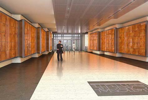 Wood Wall Panels with LED Backlighting - Rendering by HOK