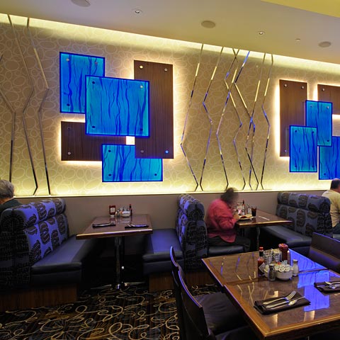 Backlit LED Blue Resin Restaurant Wall Panels | GPI Design