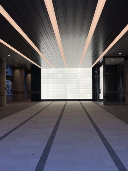 Backlit Glass Wall + Reception Desk