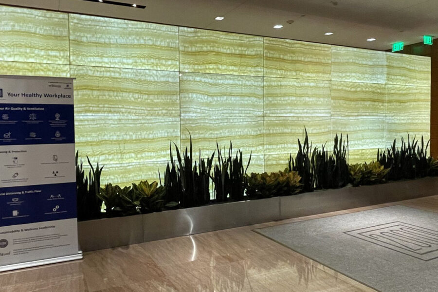 Backlit Glass Wall + Reception Desk
