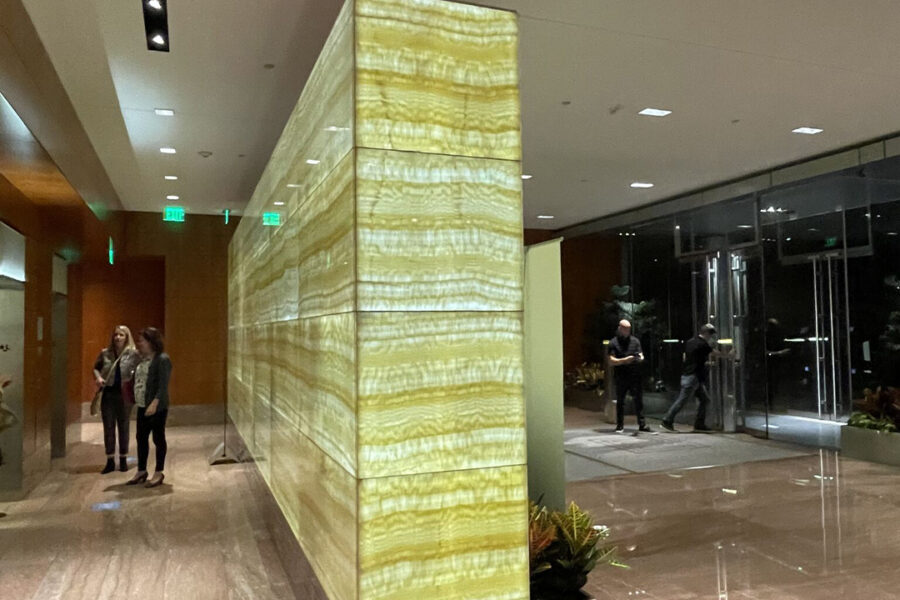 Backlit Glass Wall + Reception Desk