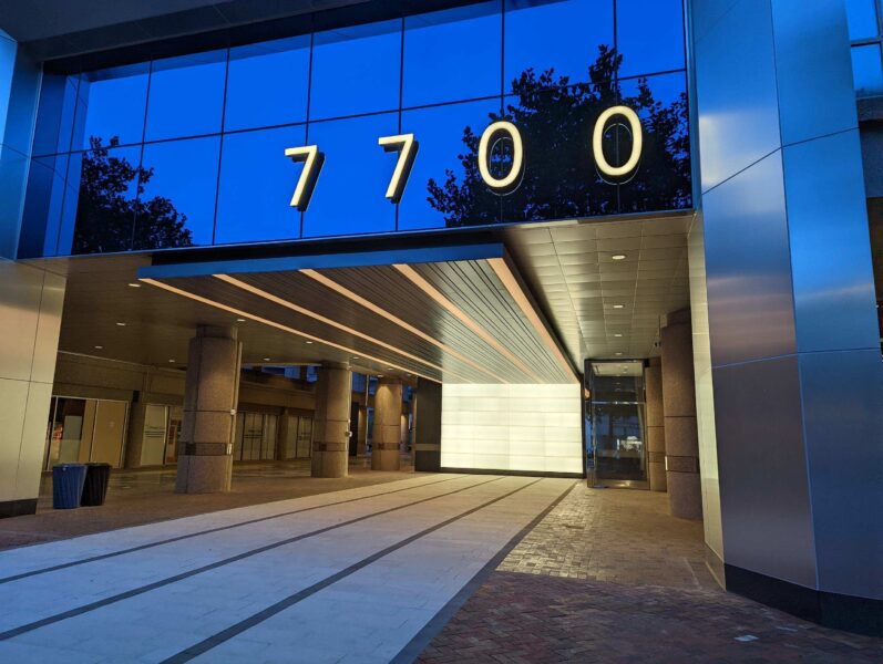 Backlit Glass Wall + Reception Desk