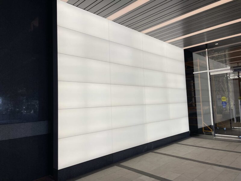 Backlit Glass Wall + Reception Desk