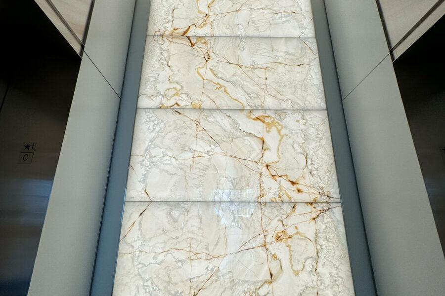 Backlit Stone Garage + Elevator Lobby End Walls