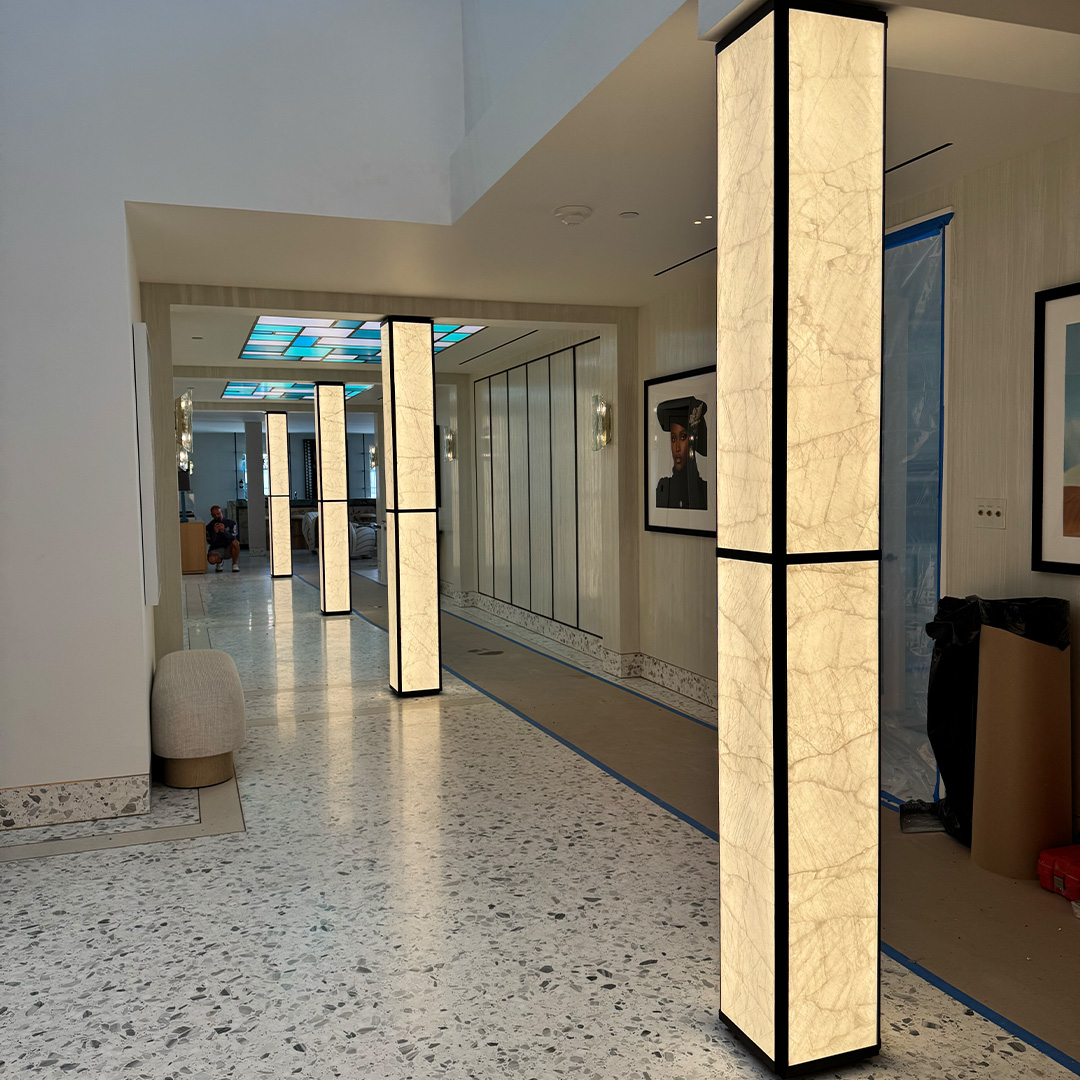 Four Glass Backed Illuminated Columns | GPI Design