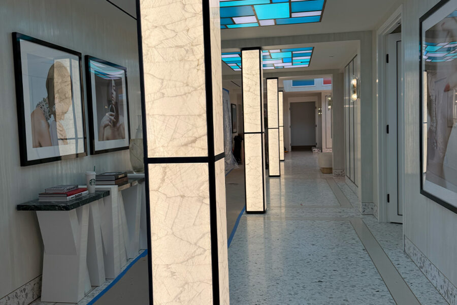 Four Glass Backed Illuminated Columns