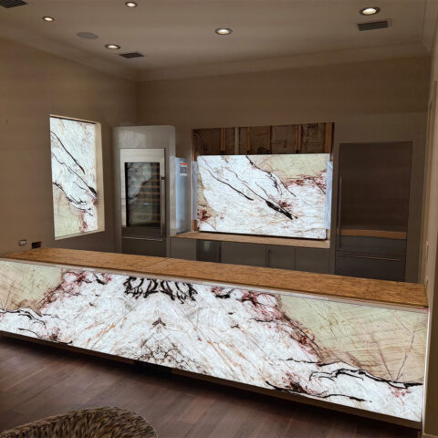 Backlit Glass Bar + Wall Feature