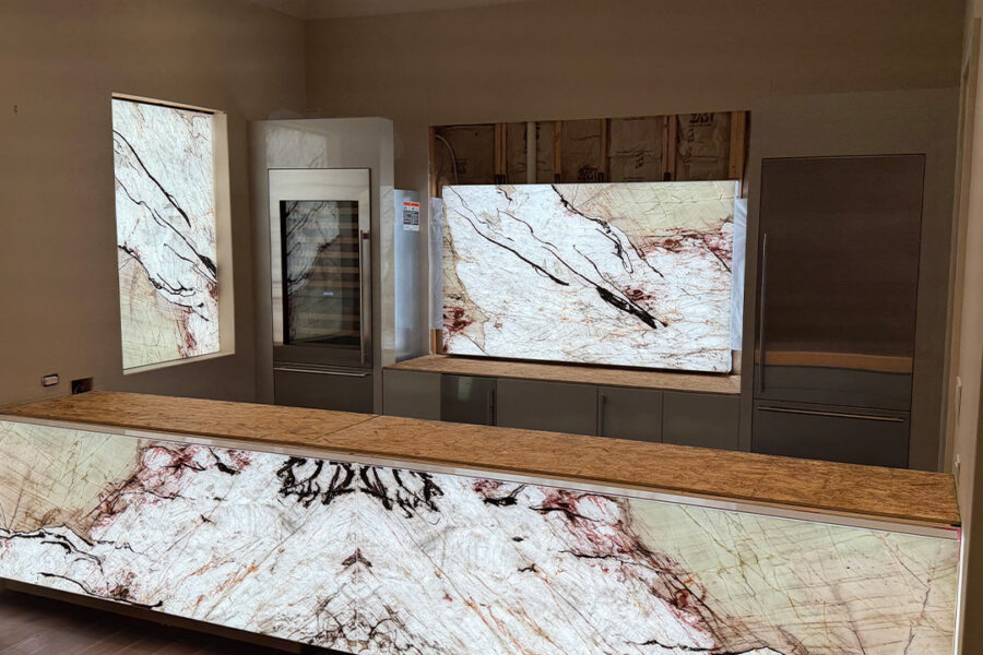 Backlit Glass Bar + Wall Feature