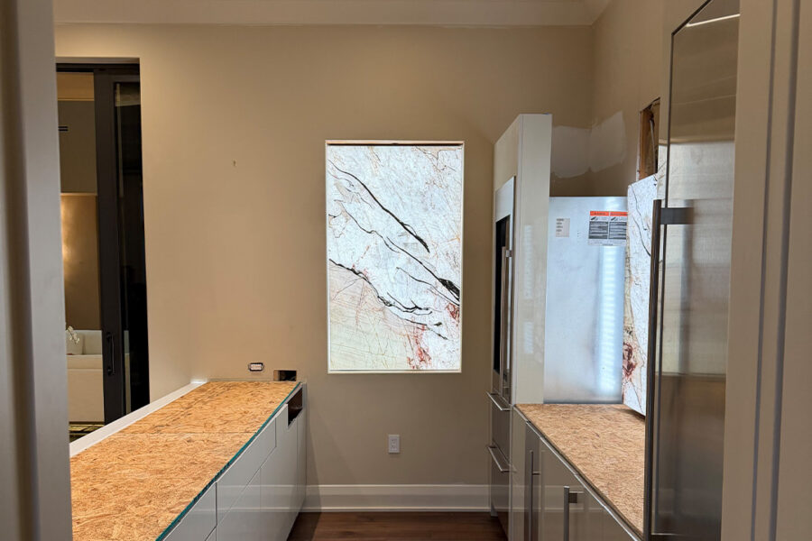 Backlit Glass Bar + Wall Feature