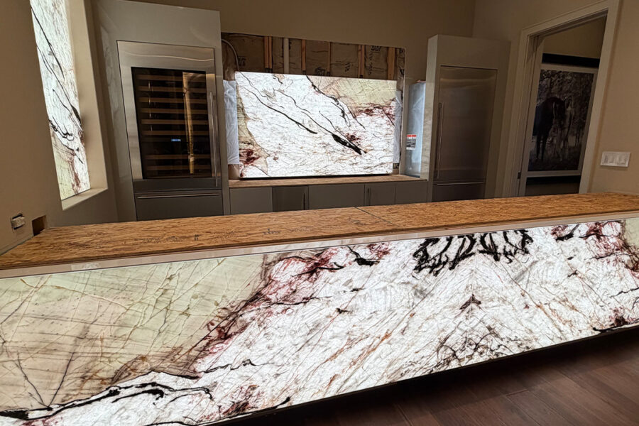 Backlit Glass Bar + Wall Feature