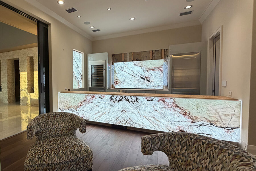 Backlit Glass Bar + Wall Feature